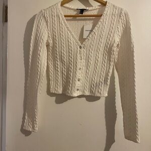 Forever 21 Women's White cropped Button-Up Cardigan